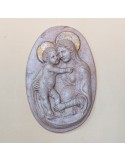 Madonna and Child Oval in Travertine-like Ceramic and Gold